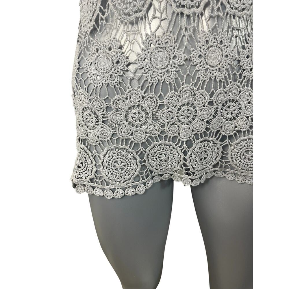 Solitaire Gray Crochet Women’s Top Tank See Through Small Boho Hippy Festival - Picture 3 of 8